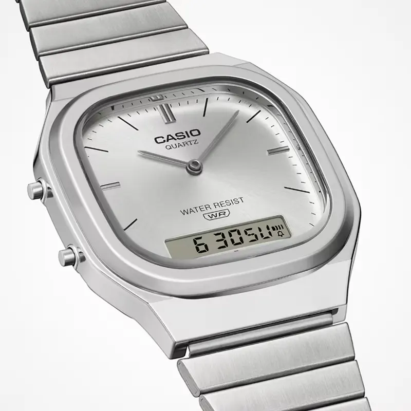 Casio Vintage Silver-tone Duel Time Men's Watch- AQ-240E-7A